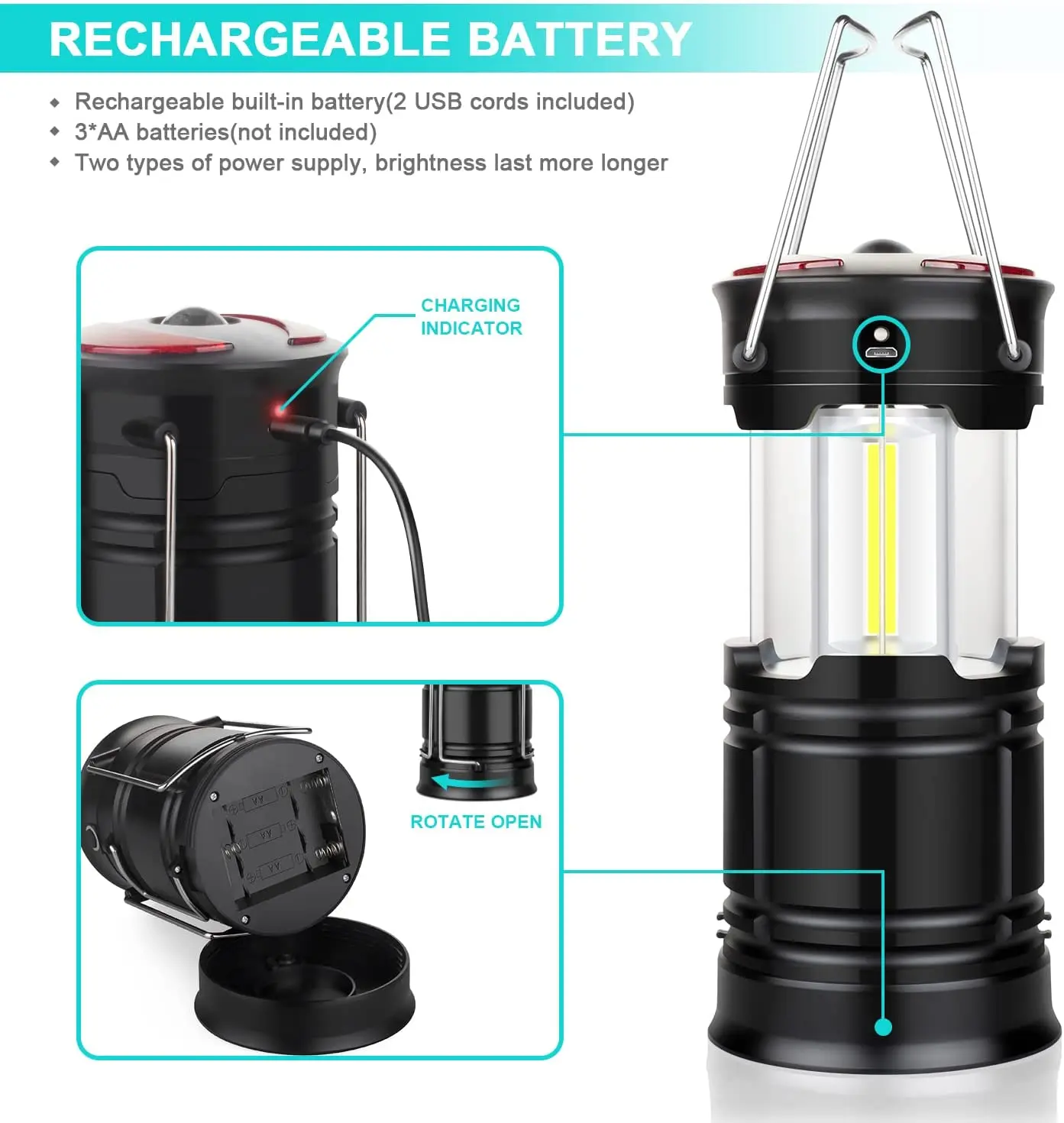 Camping Lanterns,Rechargeable and Battery Powered LED Lanterns, Hurricane  Lights with Flashlight and Magnet Base - AliExpress