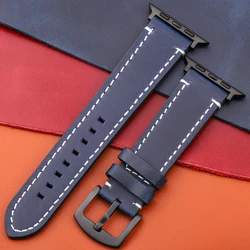 Elegant Genuine Leather Watch Strap - Premium Watchband - 38mm 40mm 41mm (Blue Black Link C)