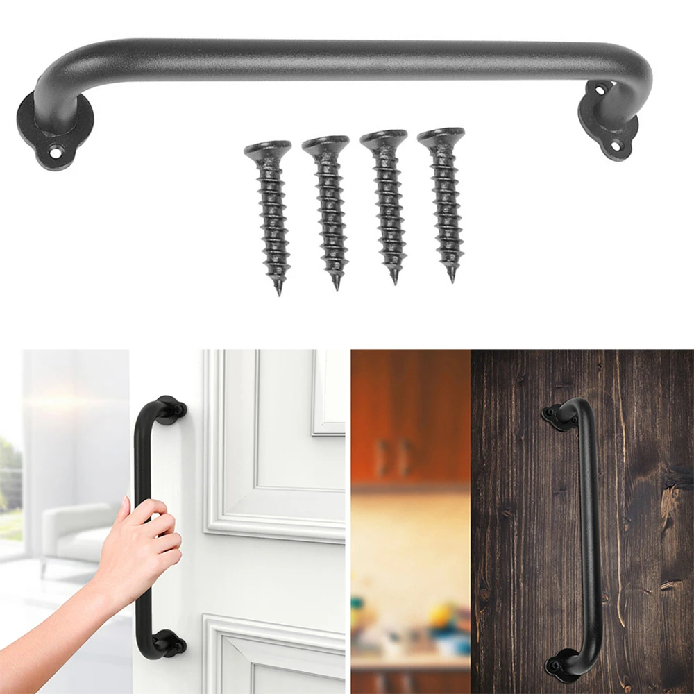 

Barn Door Handle Sliding Door Pull Knob Hardware Black Carbon Steel Heavy Duty Wood Gate Handle Furniture Hardware Pulls