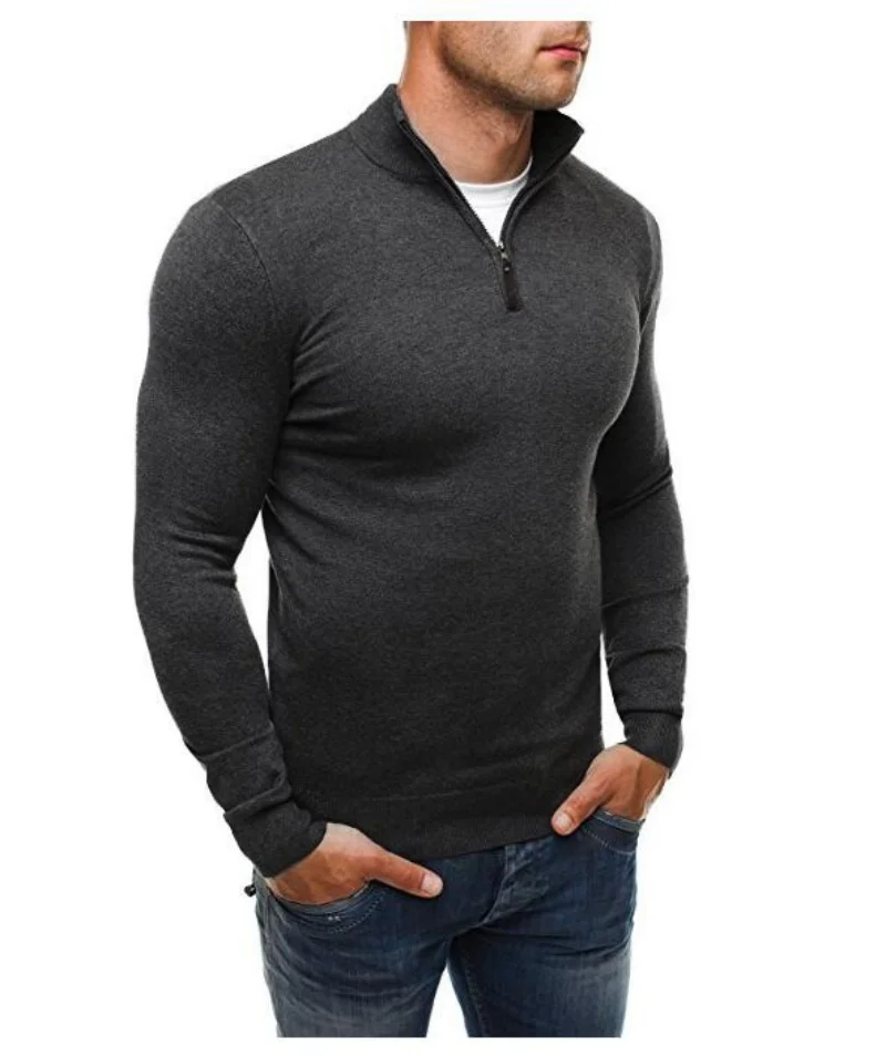 New Men's Classic Zipper High Neck Fashion Casual Solid Fit High Neck Knit Sweater