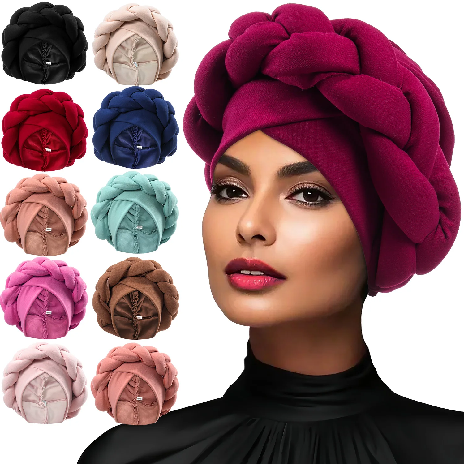 2024 neue Übertriebene Zöpfe Turban Kappe für Frauen Afrikanische Hochzeit Party Headwear Hüte Bonnets Stirnband Hut Hijab Kappe
