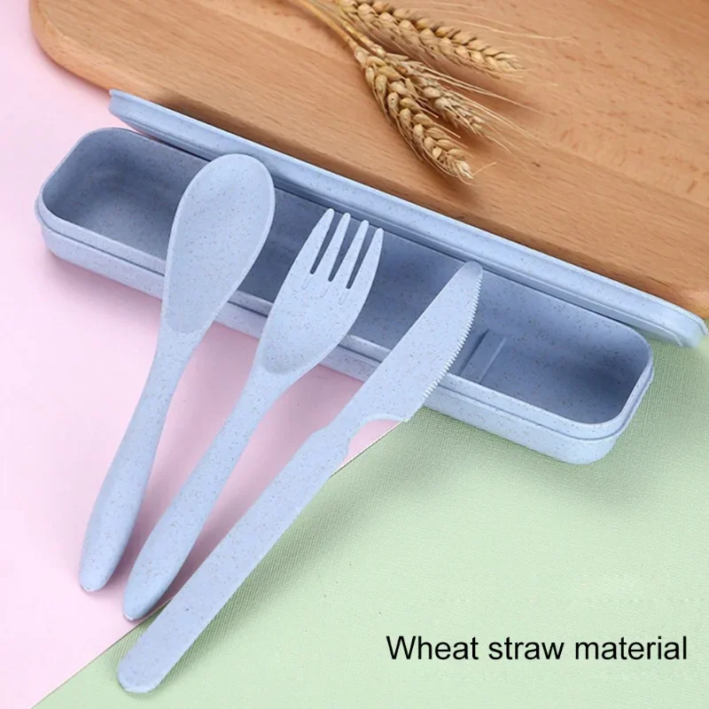 Wheat Straw Dinnerware Set Portable Tableware Knife Fork Spoon Chopsticks Set Travel Cutlery Reusable Camping Utensil Box