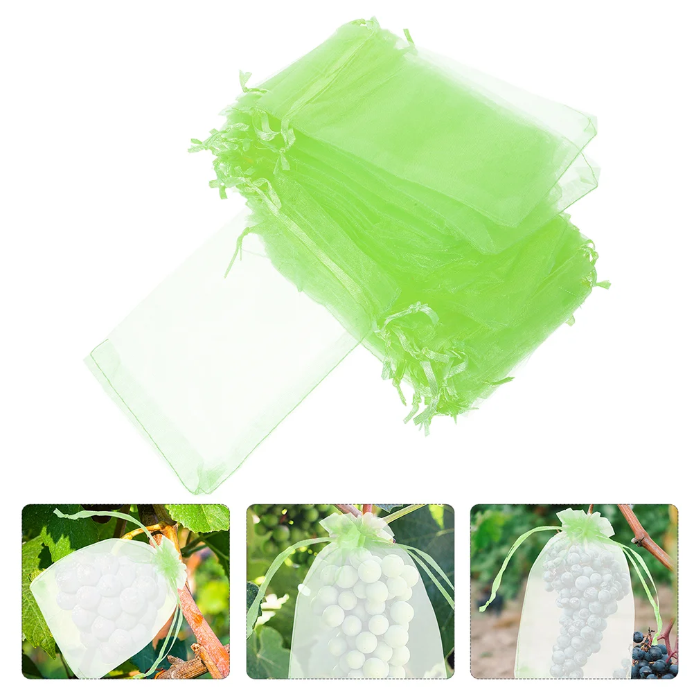 

50 Pcs Mesh Bags Netting with Drawstring Fruit Cover for Tree Grape Organza Vegetables