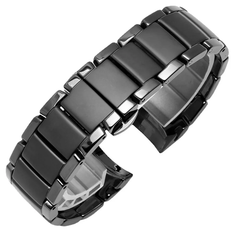 Ceramic Black Watch Band Bracelet - Unisex, 22-24mm Strap