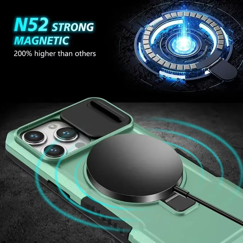 Luxury Metal Phone Case with 360° Built-in Bracket and Sliding Camera Protection