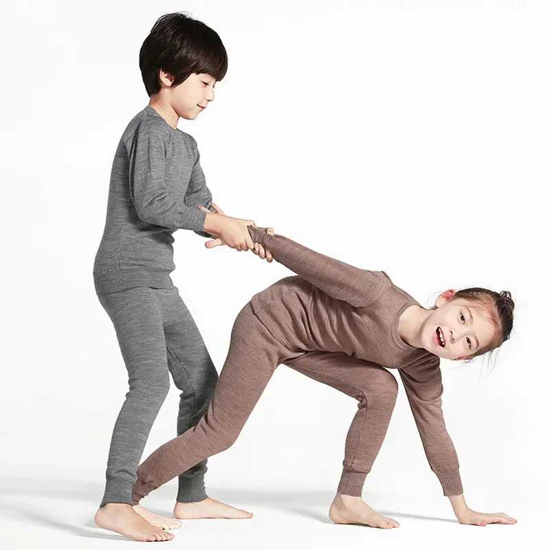 Kids Merino Wool Base Layer Set Thermal Underwear Set Girls Boys Winter