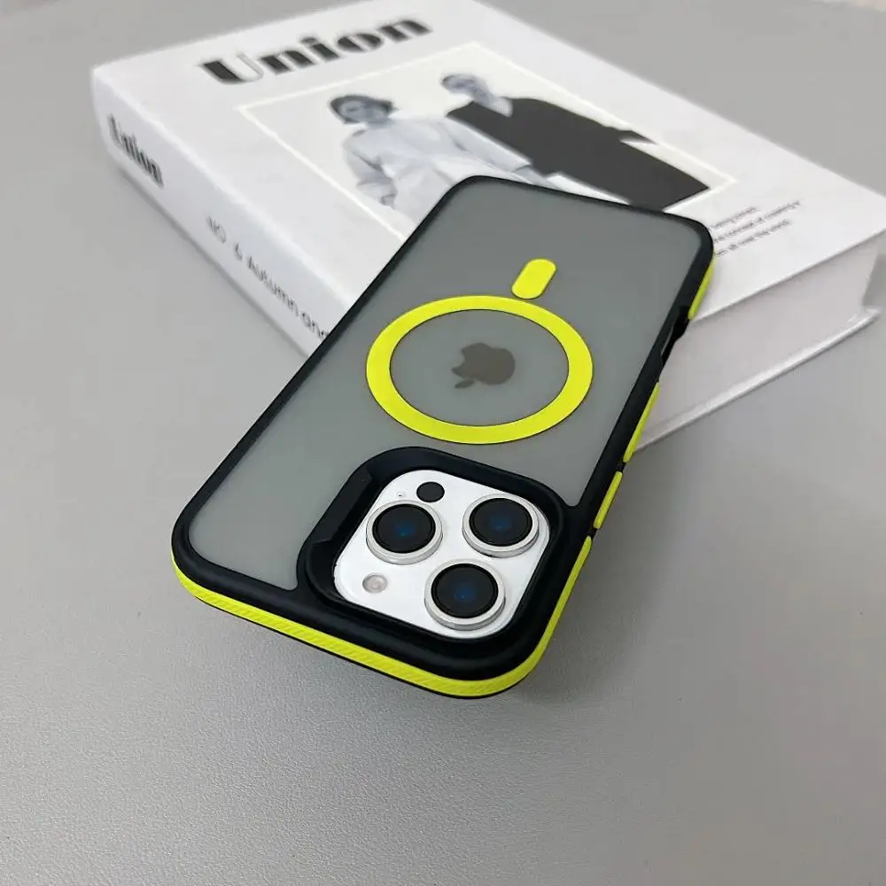 Luxury Color Blocking Magnetic Matte Translucent Case with Wireless Charging Support