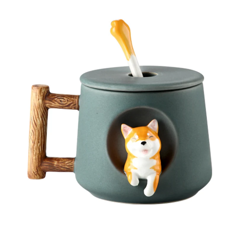 

Cartoon Ceramic Mug Trend Personality Creative Mug Coffee Cup With Lid Spoon