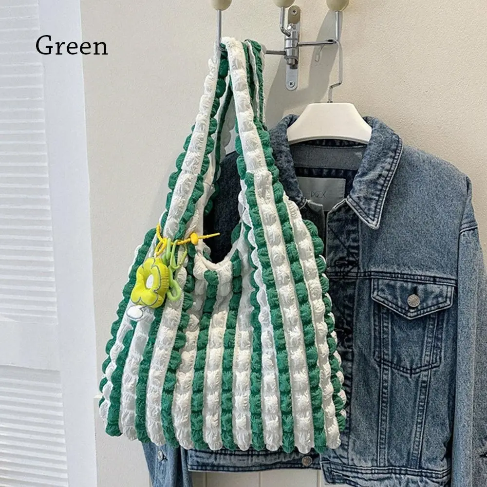 City Simple Canvas Puff Flower Shoulder Bag Women's Summer Handbag Shopping Bubble Bag Double Strap Soft Tote Bag Daily Match