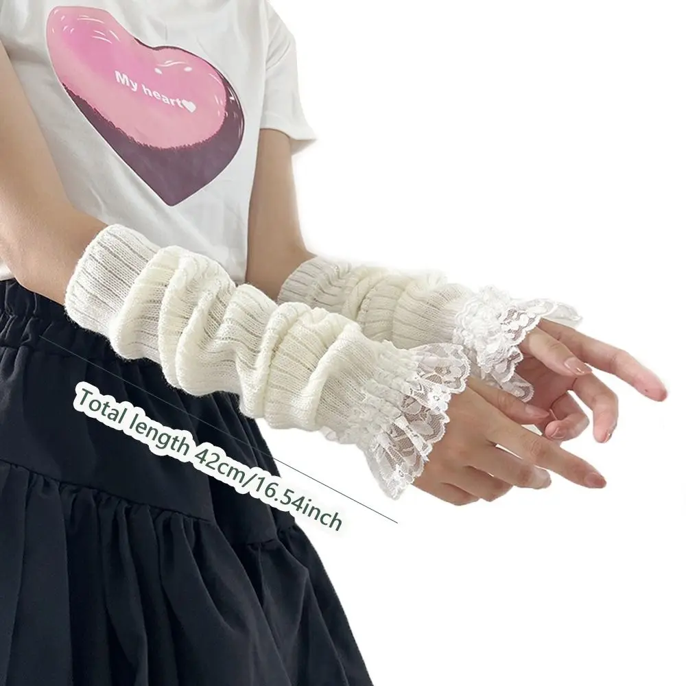 Fashion Long Wrist Gloves Fingerless Knitted Gloves False Sleeves Arm Warmers Elbow Mittens Black White Half Finger Gloves