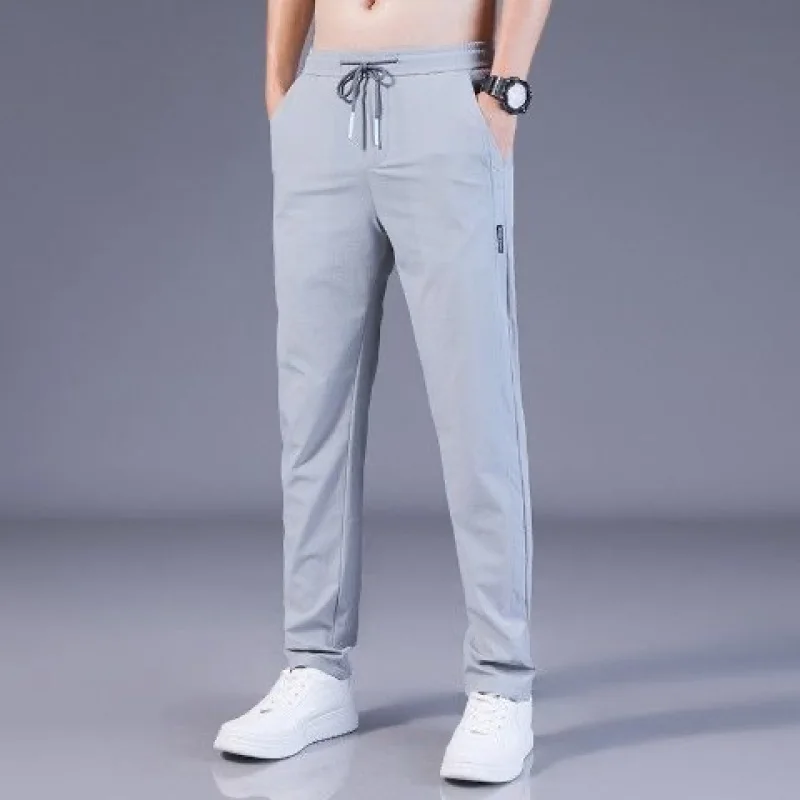 2024 Summer New Men's Straight Trousers Patchwork Elastic Pockets Drawstring Korean Trendy Slim Comfortable Sweatpants Pants