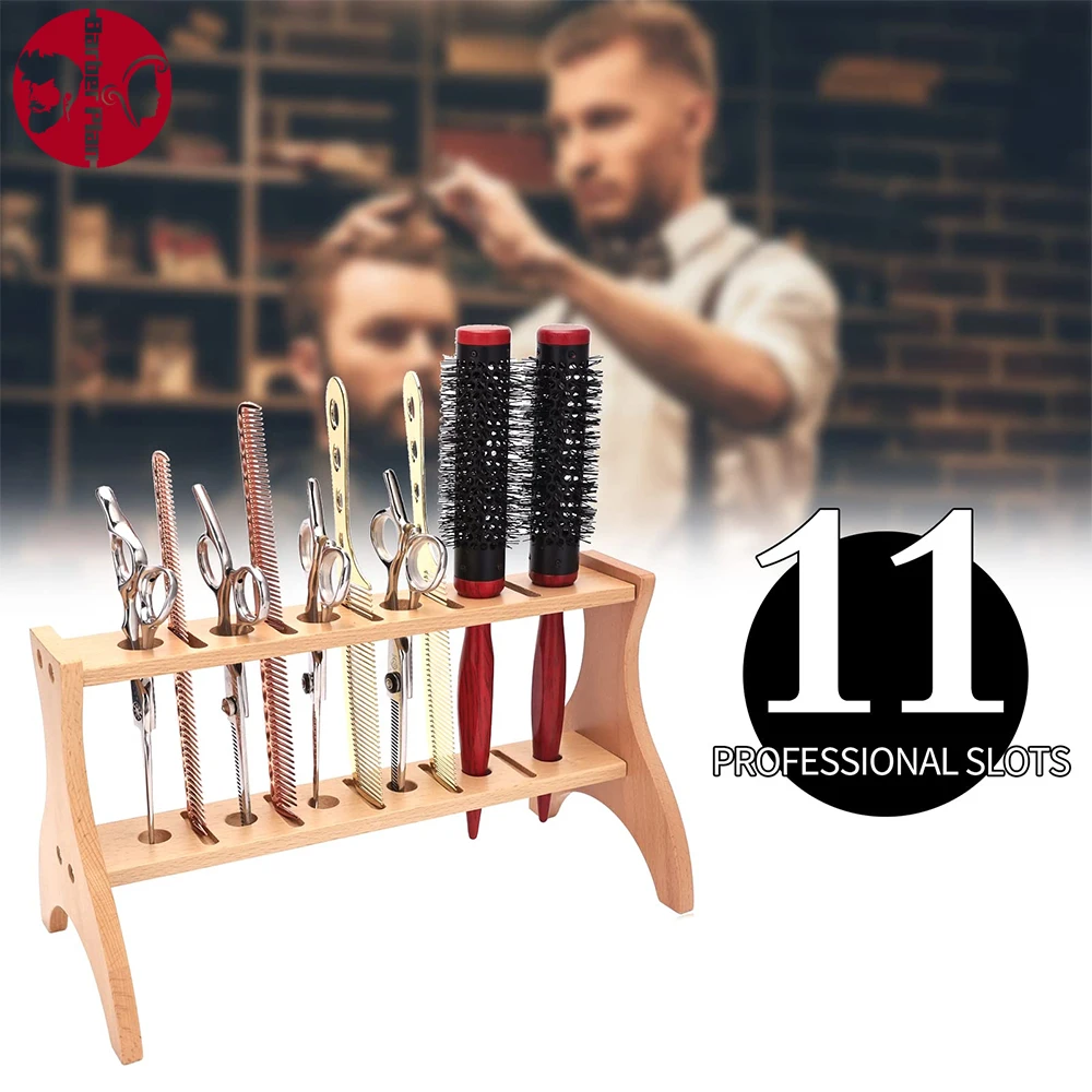 Haircut Scissors Holder Barbershop Vanity Bathroom Supplies Accessories Organizer Tray Wood Holder Makeup Styling Tools Rack skincare display tray spinning makeup organizer 2 tier rotating vanity makeup organizer skincare perfume cosmetic for bathroom