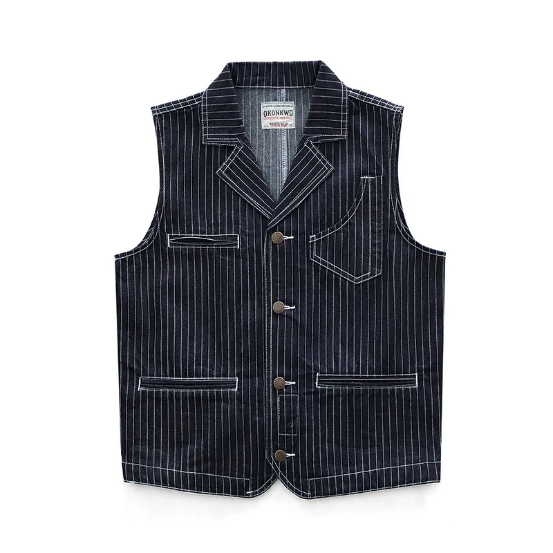 ✅新品✅ ウォバッシュ　デニム　アメカジ　XL ベスト　ミリタリー　ストライプ 🟥新品未使用🟥 ウォバッシュ デニム ベスト ジレ 前開き