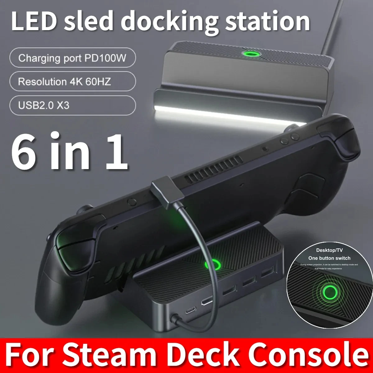 

Steam Deck Dock 6 in 1 Steam Deck Docking Station Stand Accessories 3*USB 3.0 HDMI 4K@60Hz Gigabit Ethernet 1000Mbps PD 60W Hub