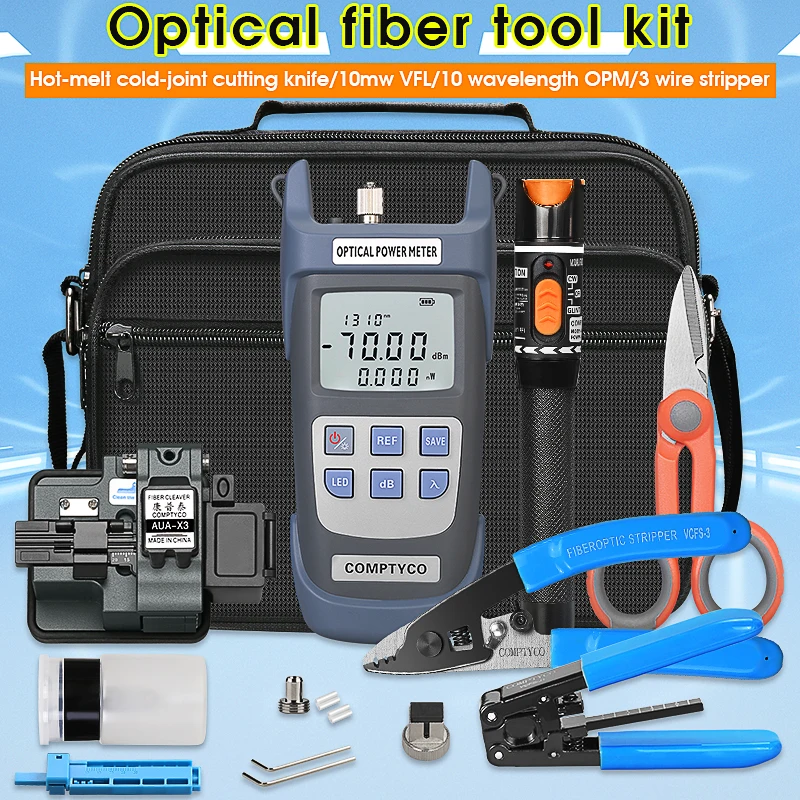 

FTTH Fiber Optic Tool Kit with Fiber Fibra Optica Power Meter AUA-G710A and 10mW Visual Fault Locator AUA-X3 FTTH tool