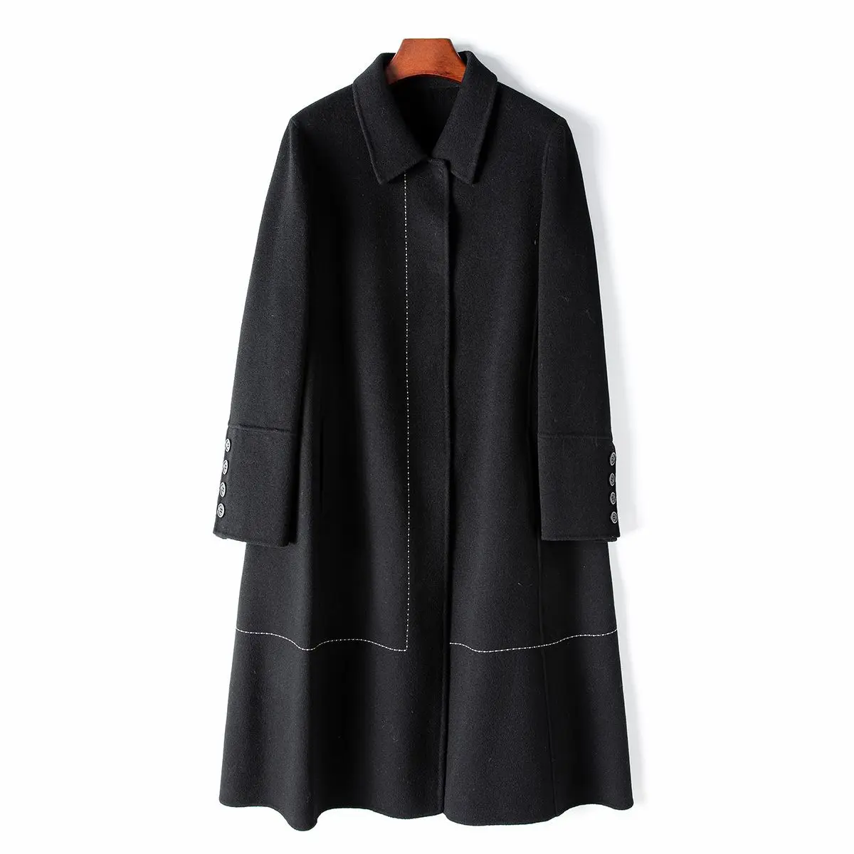 

New woolen coat 2023 autumn long 100 high count wool double-sided woolen coat for women