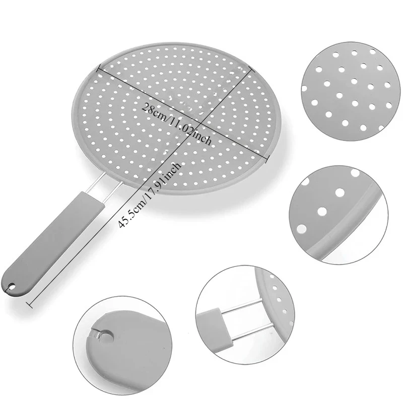 Silicone Kitchen Splatter Screen with Handle Heat-resisting Oil Splash Guard Drain Board Cover Kitchen Frying Pan Lids