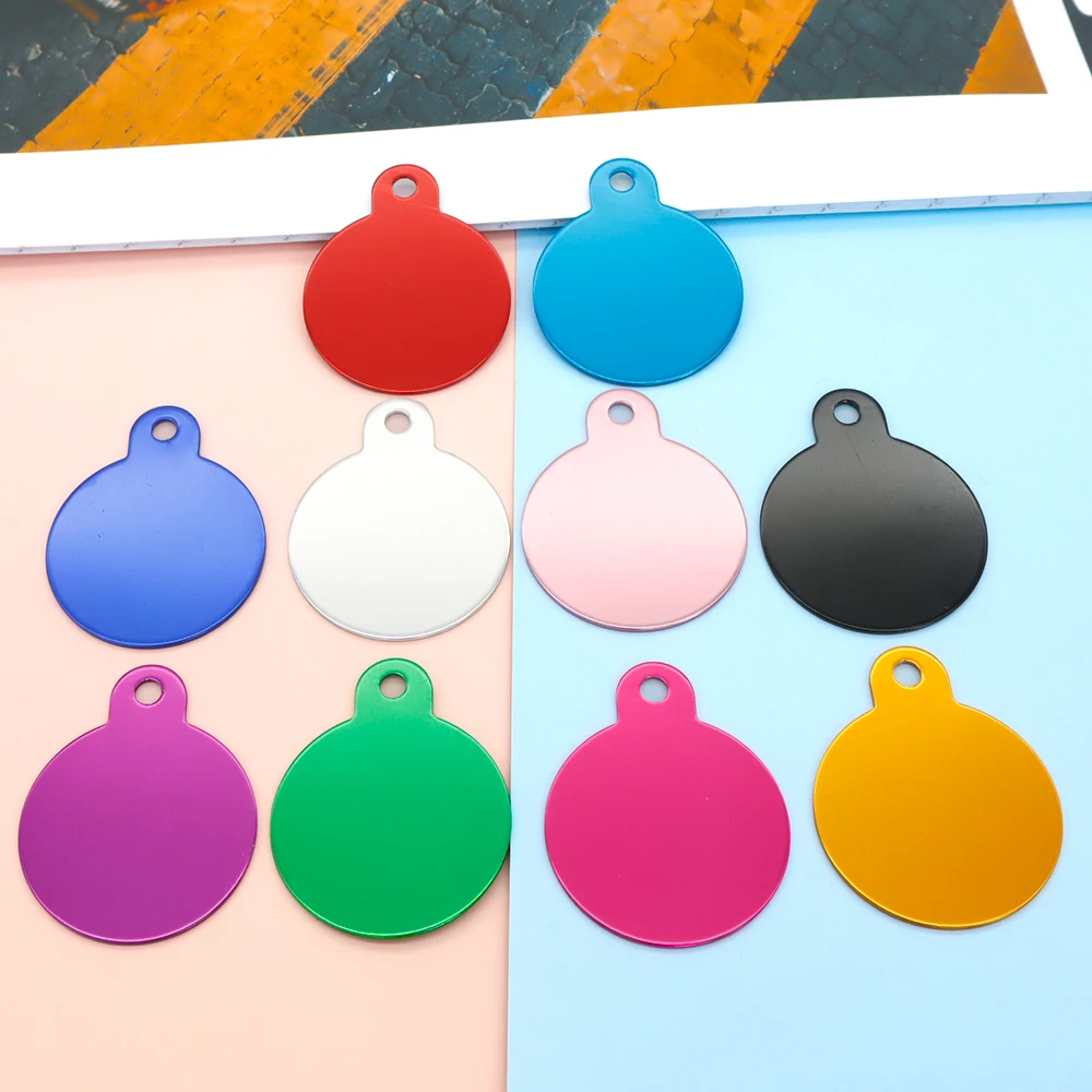

Оптовая продажа, 100 шт., круглые идентификационные бирки с животными, пустые, изготовленные на заказ, подвесные кольца для ключей с гравировкой, аксессуары для кошек и собак