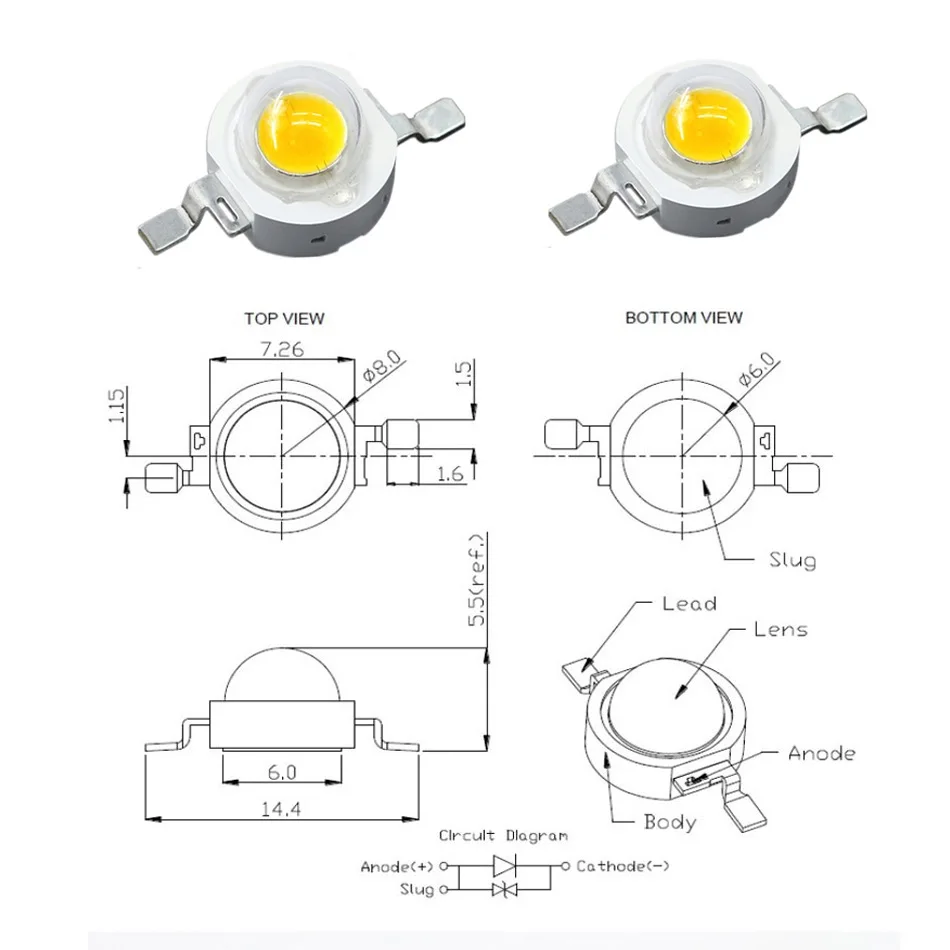50pcs 1W 3W High Power LED Full Spectrum White Warm white Green Blue Deep Red 660nm Royal blue With 20mm White & Black Star PCB