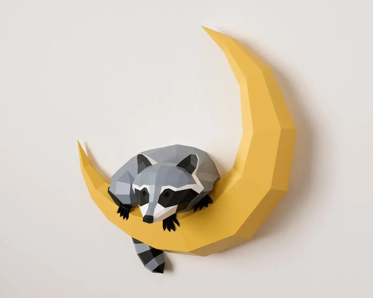 62cm Handmade DIY Geometric Origami Model High Raccoon on The Moon 3D Animal Sculpture Raccoon Papercraft Bedroom Living Room