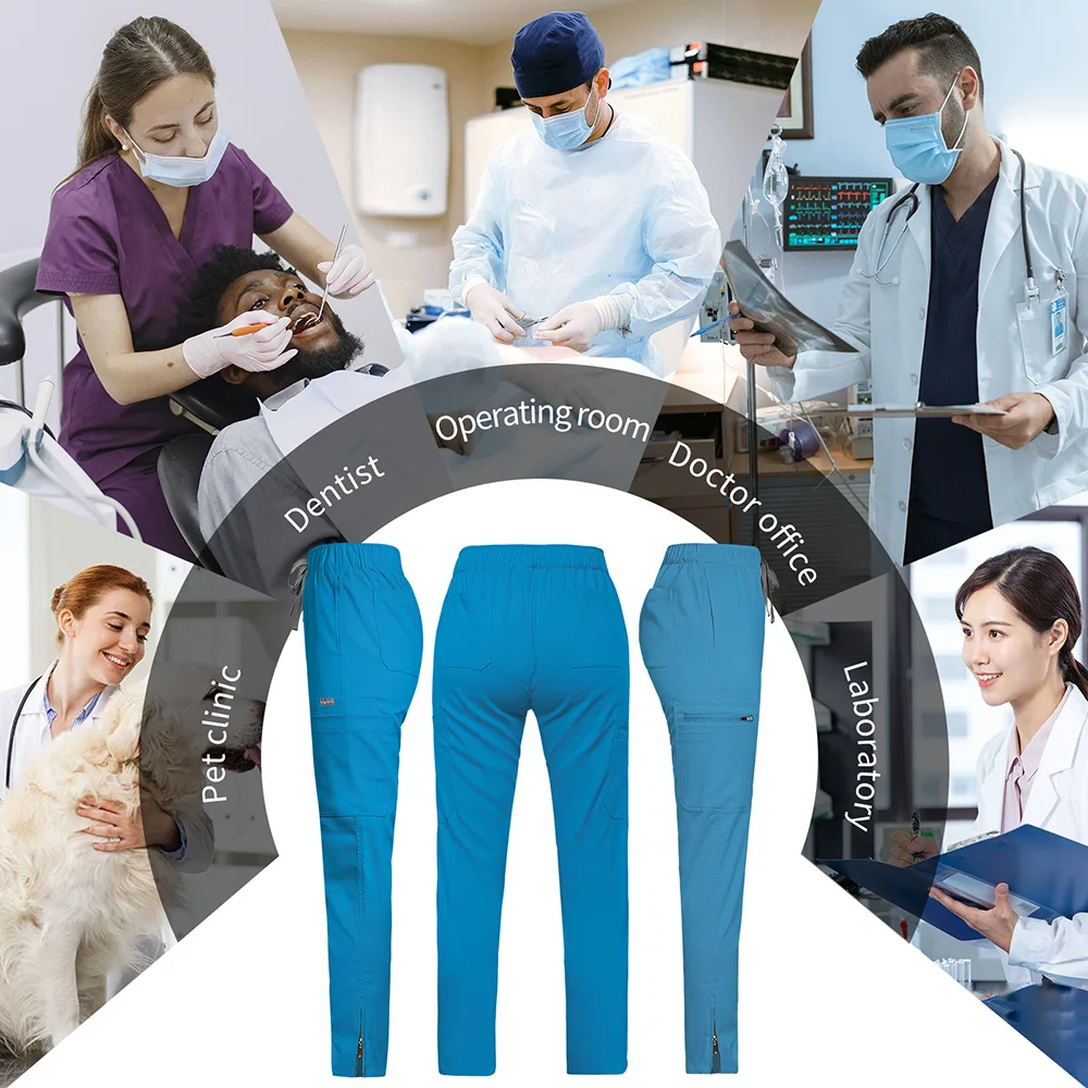 Casual Solid Color Scrubs Uniform Medical Pants Dentist Pants Workout Spa Bottoms Clothing Trousers Pet Grooming Workwear Unisex