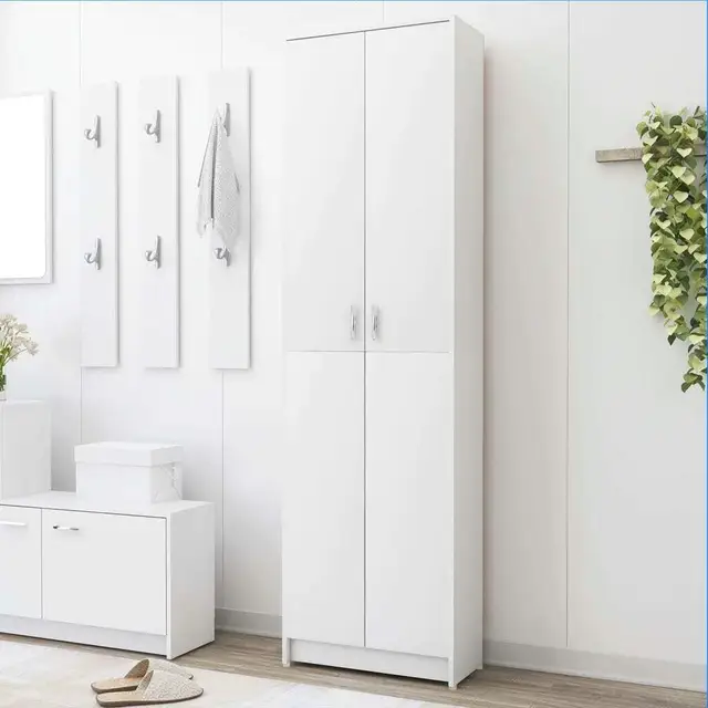 Stylish White Engineered Wood Hallway Wardrobe - 55x25x189 cm Storage Solution