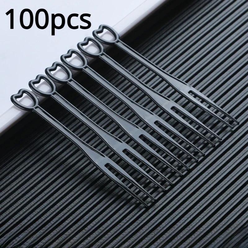 100/300pcs Elegant Heart-Shaped Disposable Forks for Party BBQ Sticks Picks Skewer Set Household Plastic Food Cake Fruit Fork