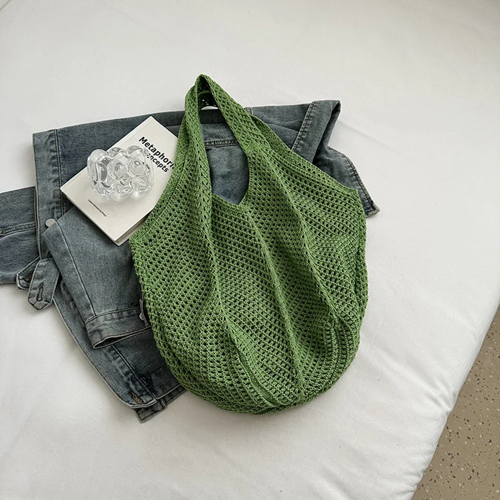 Damen Boho Häkeltasche mit farbigen Perlen, ästhetische Stricktasche, große Kapazität, gestrickte Tragetasche, Damen-Handtasche für den Alltag – Detail 14