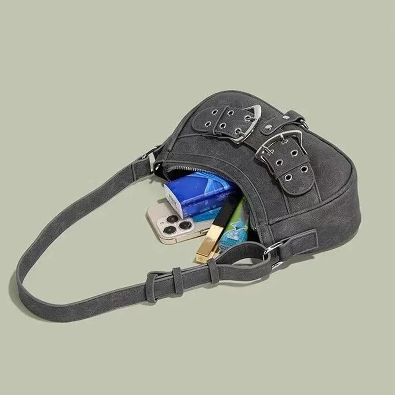 Sweet Cool Denim Grey Shoulder Bag Women Y2k Grunge Hot Girls Casual Handbag Lady Vintage Versatile Underarm Bag Autumn