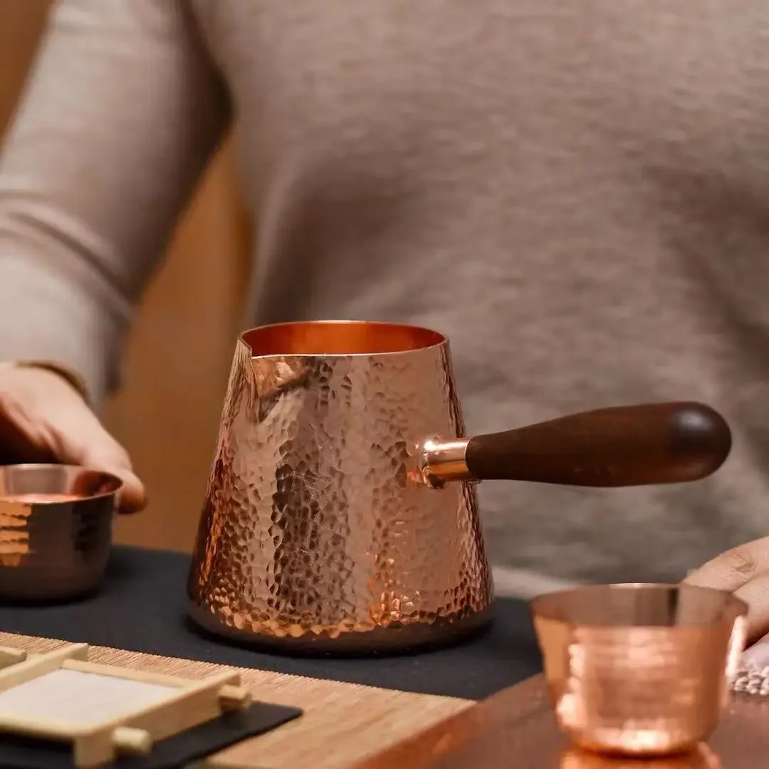 500ml Pure Copper Latte Pitcher Milk Jug With Wooden Handle Kettles Hammer Handcraft  Drinkware Tableware