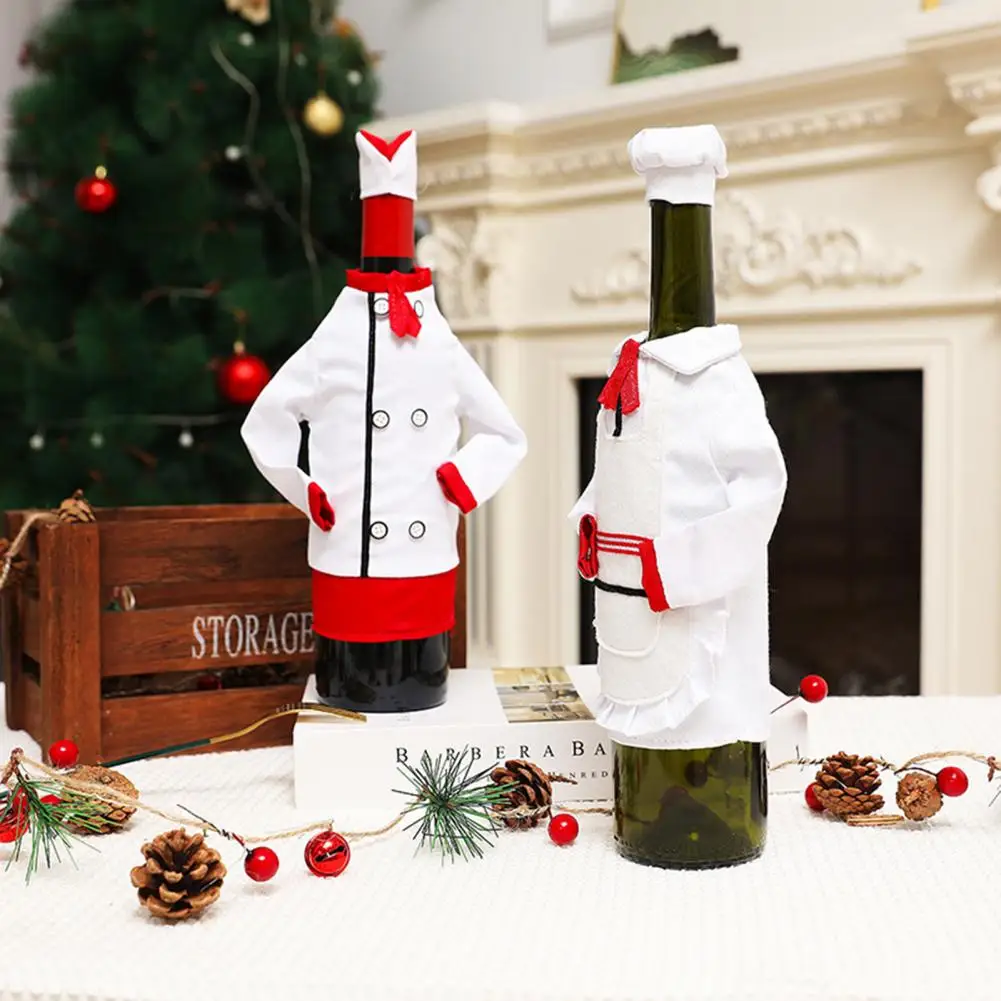1 Set Wine Bottle Cover Convenient Mini Chef Clothes Cap Wine Bottle Cover Scene Layout Bag