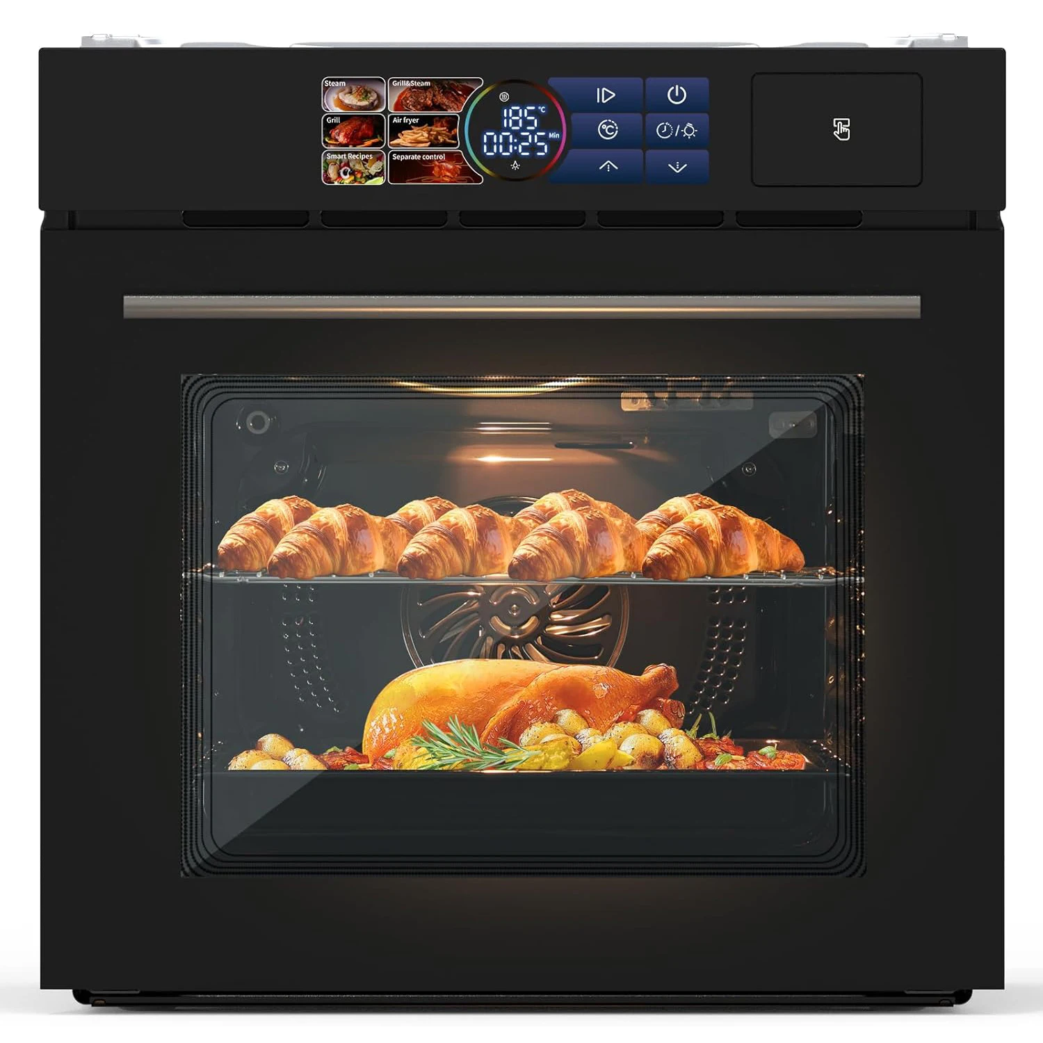 Wall Oven 24",Built-In Electric Ovens with Steam&Grill&Air Frying Mode,3000W,240V,2.5Cu.Ft Convection Built-In Oven