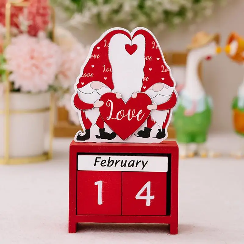 

Valentines Day 3D Calendar Desk Ornament Love Decor for Home Office Wooden Gnome Countdown Heart Ornaments Tabletop Display