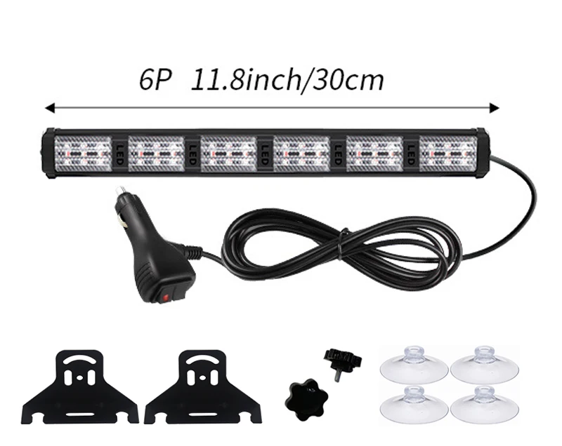 30CM LED Light Bar - 19 Flash Mode Amber White Emergency Strobe Light Strip 12V-24V Car Plug Power Mode for Motor Vehicles