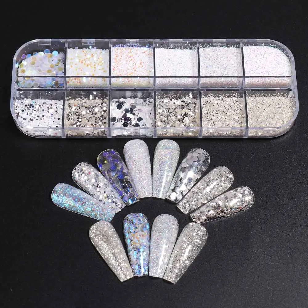 Mixed Color Holographic Silver Nails Art Sparkly Nail Glitter Sequins Hexagon Chunky Glitter Flakes DIY Manicure Decoration CHJY nail glitter nail decoration nail decorations nail flakes