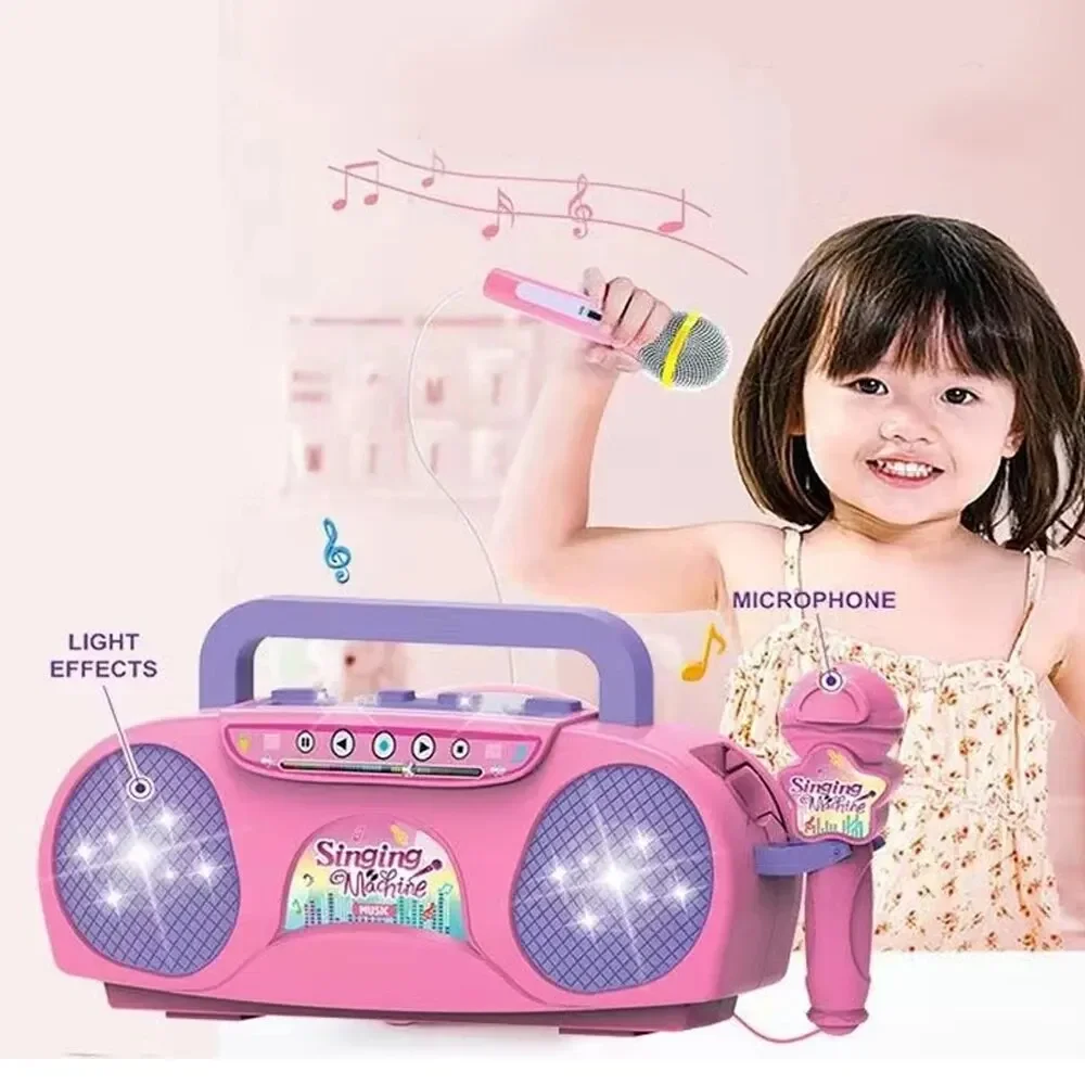 Kids Microphone Karaoke Machine Music Instrument Toys with Light Indoor Outdoor Travel Educational Toy Gift for Girl Boy Child 4
