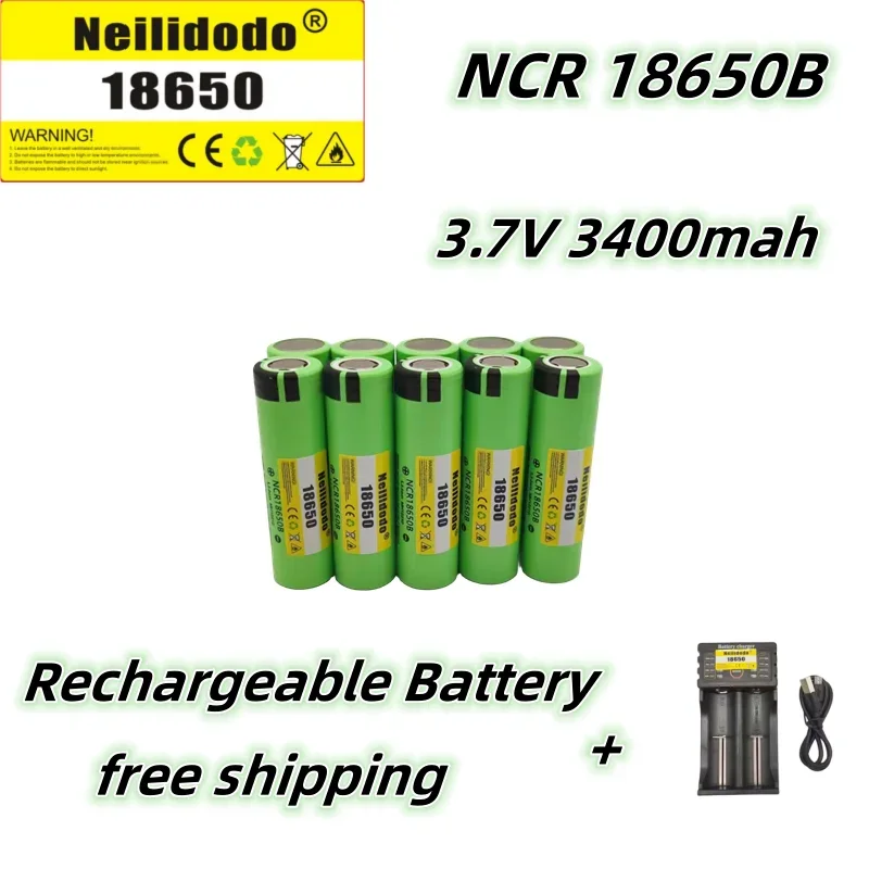 

2023 New NCR18650B 3.7 V 3400mah 18650 Lithium Rechargeable Battery for Flashlight Batteries Et USB Charger Free Shipping