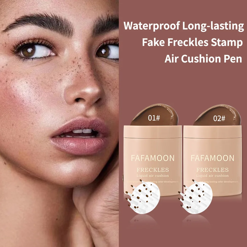 Face Freckles Stamp Brown Gold Fake Freckles Air Cushion Waterproof Lasting Liquid Powder Quick Dry Natural Makeup with Brush