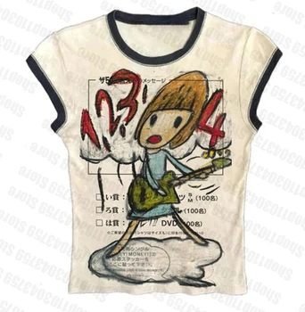 Top Y2k Clothes Women Star Girl Y2k Kitty Long Sleeve Women's Cropped Graphic T Shirts 90s Vintage Clothes Clothing Female Kpop 1