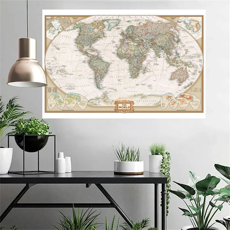 150x100cm Vintage World Map Non-woven Painting Retro Decorative Hanging Picture Wall Art Poster School Supplies Home Decor