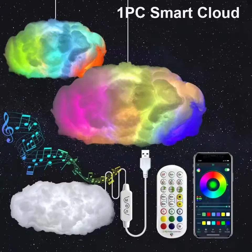 תאורת לילה מובילה בענן תלת-ממדי עם סנכרון מוזיקה 5V USB 1M RGB רצועת תאורה חכמה שמשנה צבעים לחדר שינה וחדר משחקים