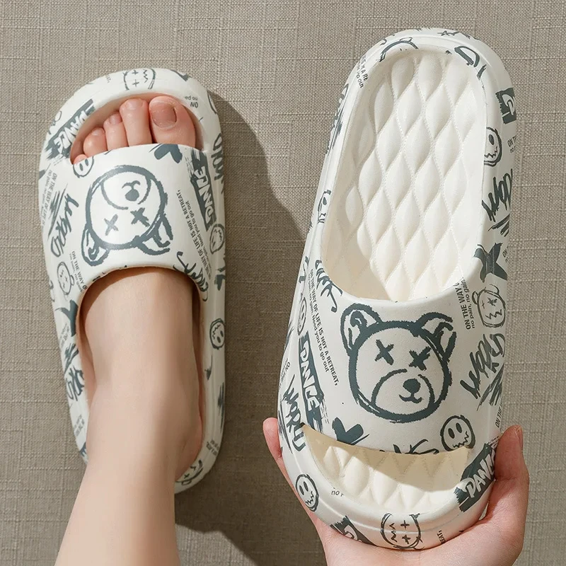 Fashion Summer Cartoon Bear Men Home Shoes Gent Non-slip Soft Indoor Slides Lithe Cosy Sandals Couple Slippers 05 3