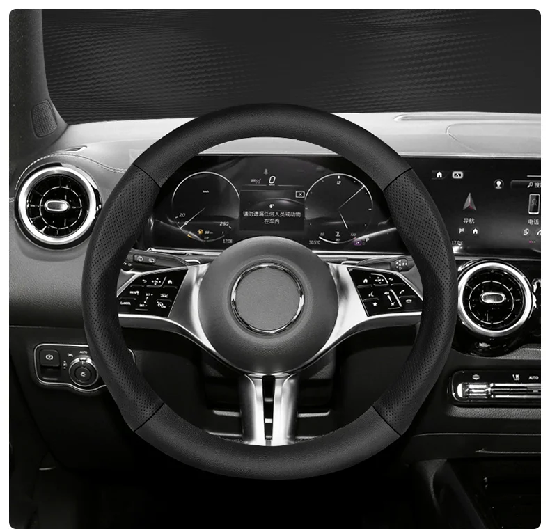 Maßgeschneidertes perforiertes echtes Leder, strukturiertes Lenkrad aus Kohlefaser, Sport-Autozubehör, atmungsaktiv, für Golf, BMW, Fiat – Detail 20