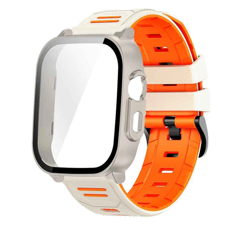Breathable Silicone Strap with PC Glass Case – 2-in-1 Bracelet and Screen Protector