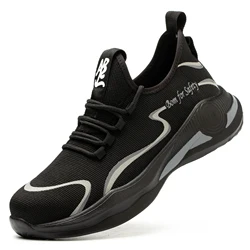 Men's Steel Toe Lightweight Puncture - Resistant Breathable Safety Shoes - 45 (65Black)