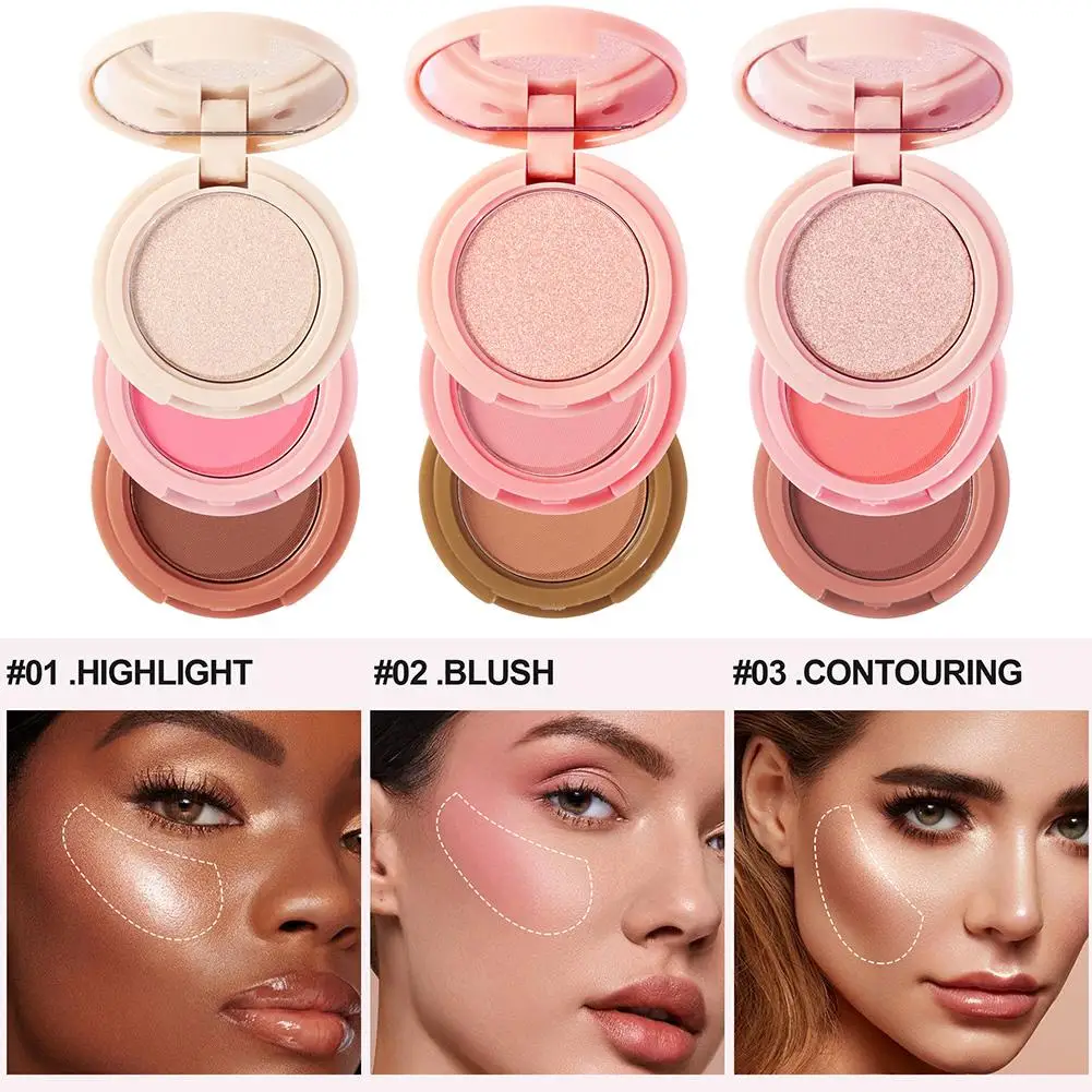 New Multi-functional High-gloss Blush Cosmetic Beauty 3 Disc In Makeup Product 1 European Lasting Matte American And Pearl A2U4