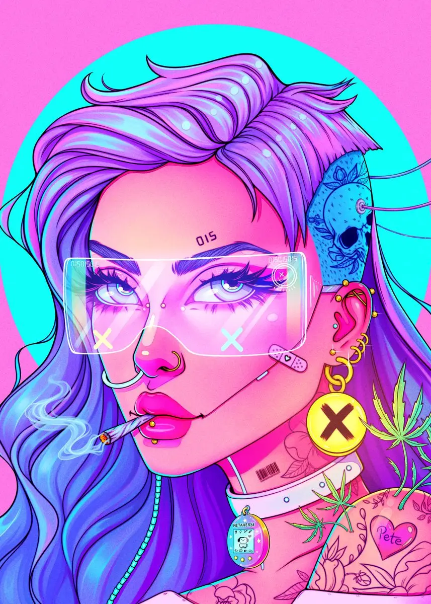 thumbnail image 1 of Cyberpunk Cool Electronic Anime Girl Posters Neon Canvas Painting and Prints Wall Art Cartoon Picture for Room Wall Home Decorat, 1 of 5