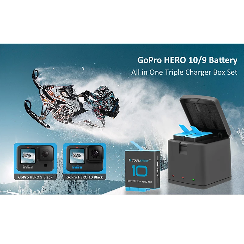 Batteries et chargeur pour GoPro Hero 12/11/10/9 - Lot 1/2/3 batteries