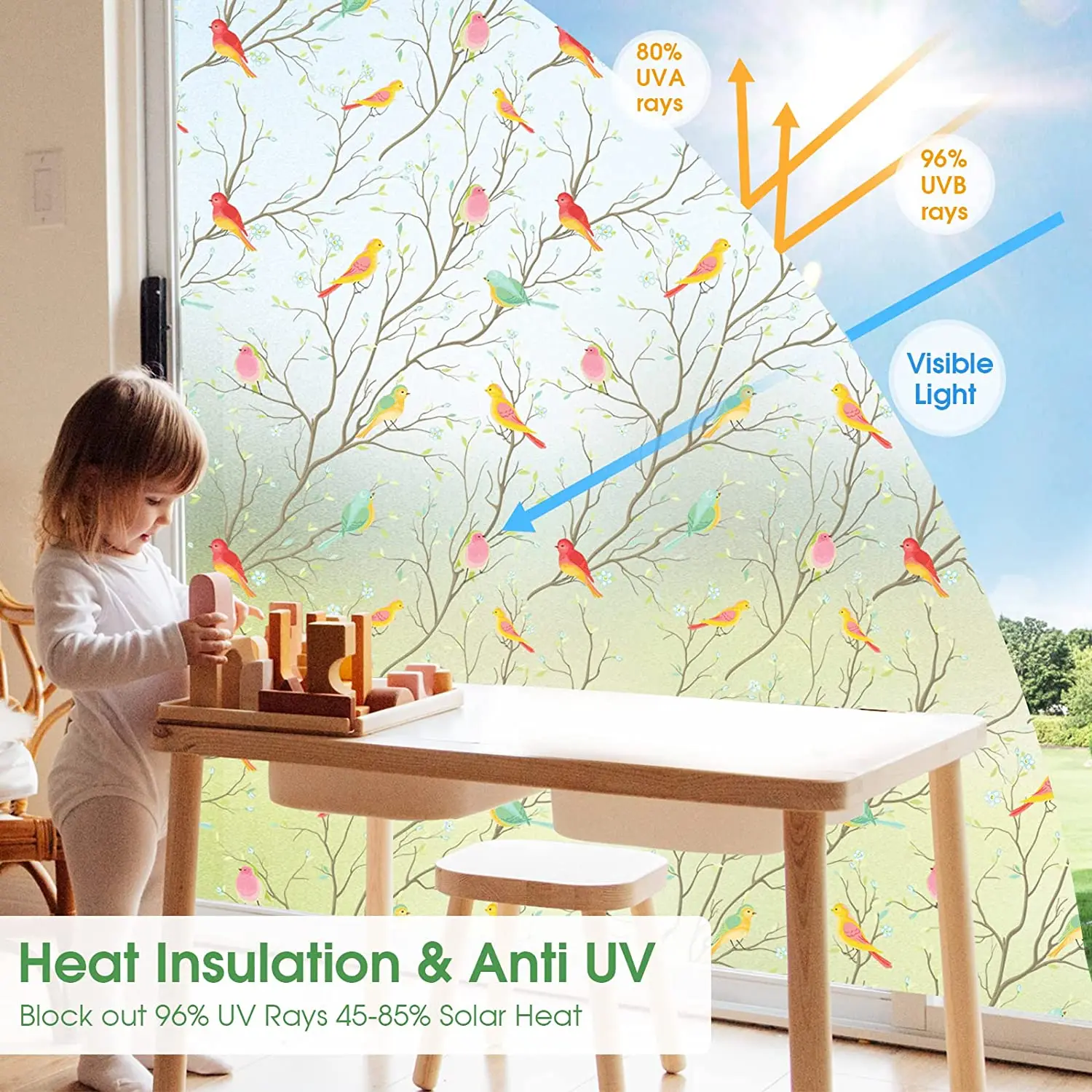 Pellicola Vetro Decorativa - Foglie Acquerello Verde - Elettrostatica - Senza Colla - Foto 12