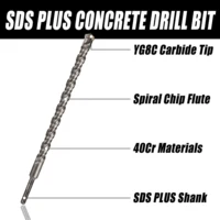 Perceuse à percussion électrique croisée étendue 110-500mm SDS Plus à travers le mur en alliage dur de béton renforcé foret à percussion à quatre lames 3